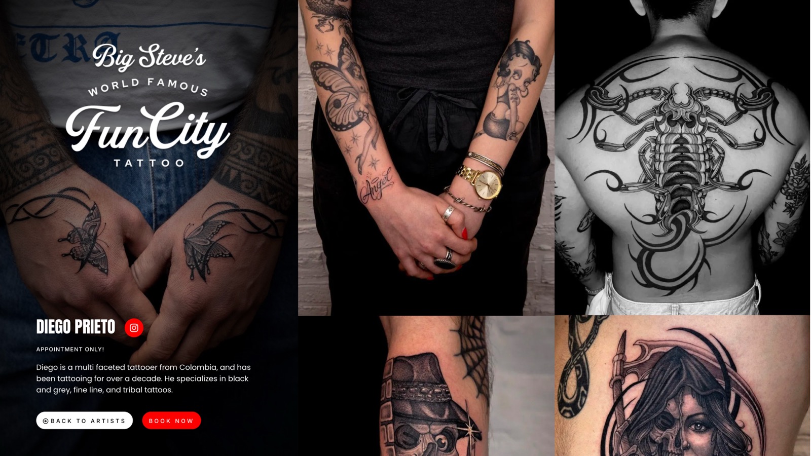 Fun City Tattoo site pages designed by SIDES Creative