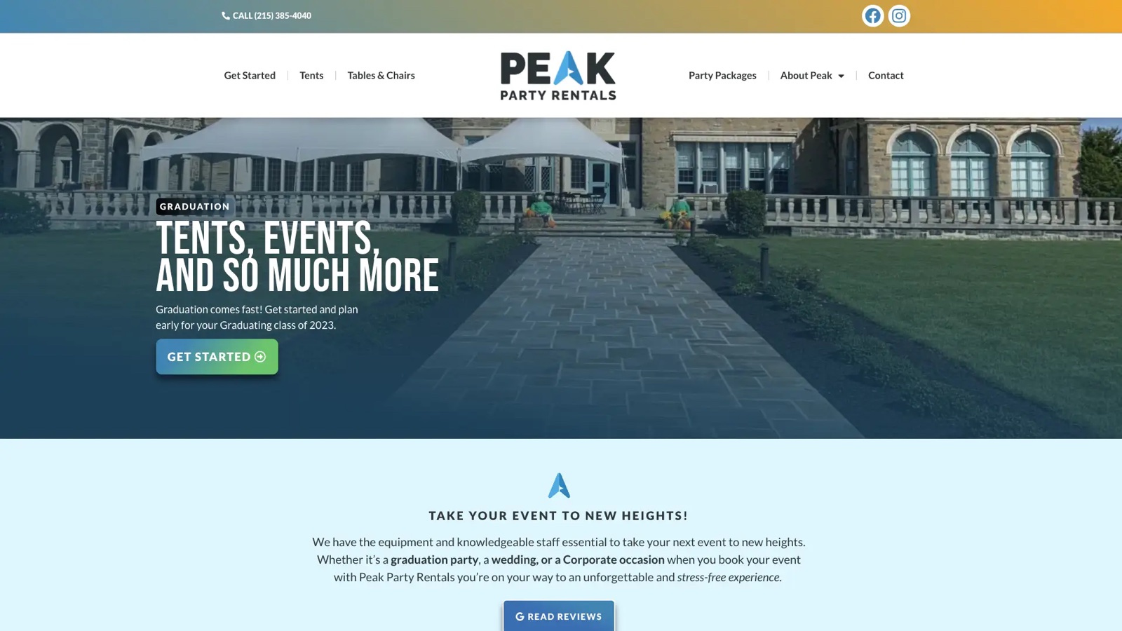 Peak Party Rentals website design