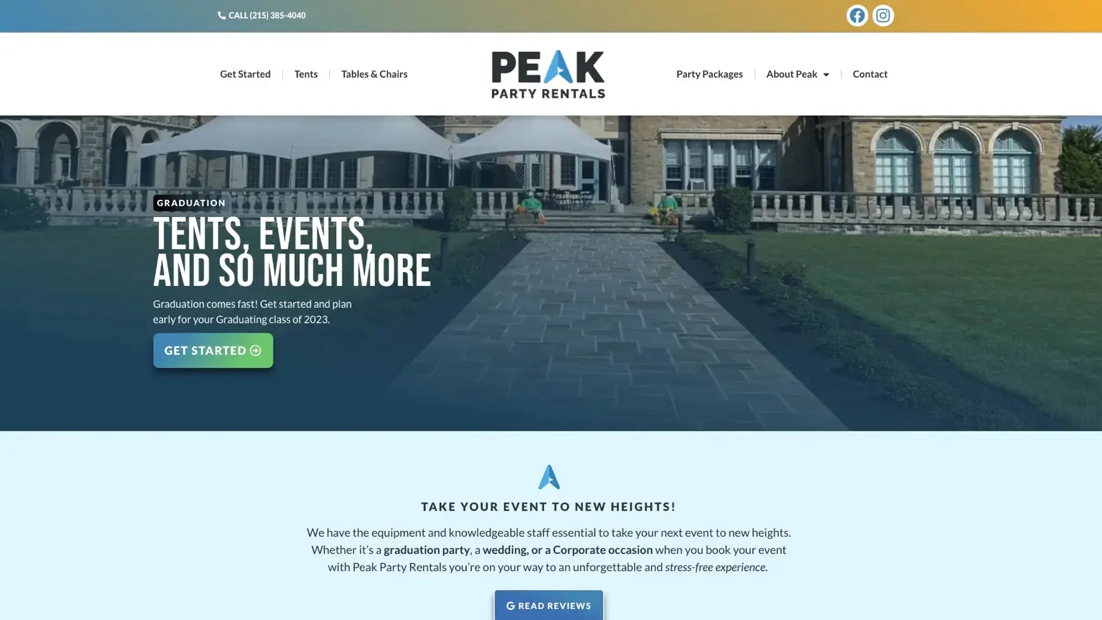 Peak Party Rentals website design